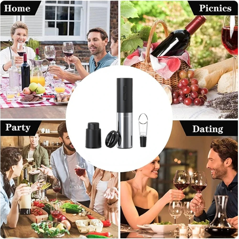 4 In 1 Electric Decanter Set Wine Lovers Gift for Home Kitchen Rechargeable Automatic Wine Bottle Opener With Vacuum Stoppers