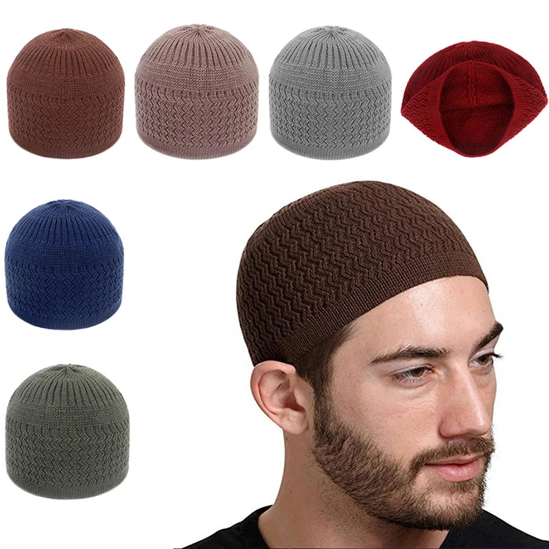 Winter Knitted Muslim Men Prayer Hats Unisex Cap Warm Islamic Ramadan Jewish Hat Men's Wrap Head Caps ﻿