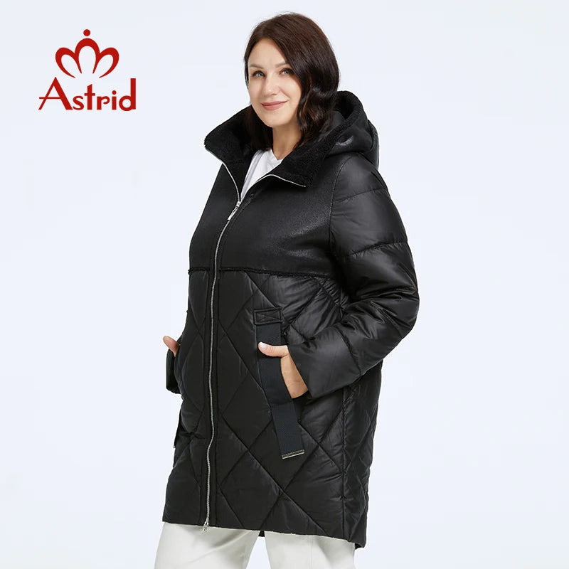 Astrid Women's Winter Jacket  Plus Size Women Parka Long Bio Down Jackets Stitching Design Thick Fleece Hooded Quilted Coat