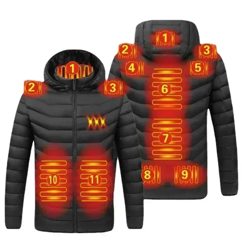 2023 NWE Men Winter Warm USB Heating Jackets Smart Thermostat Pure Color Hooded Heated Clothing Waterproof  Warm Jackets