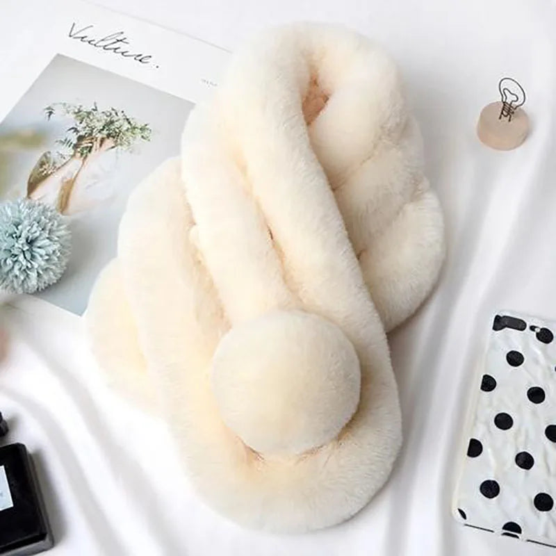 New Rabbit Fur Scarf Women Winter Warm Soft Furry Scarves Casual Female Lady Outdoor Neck Warmer Collar