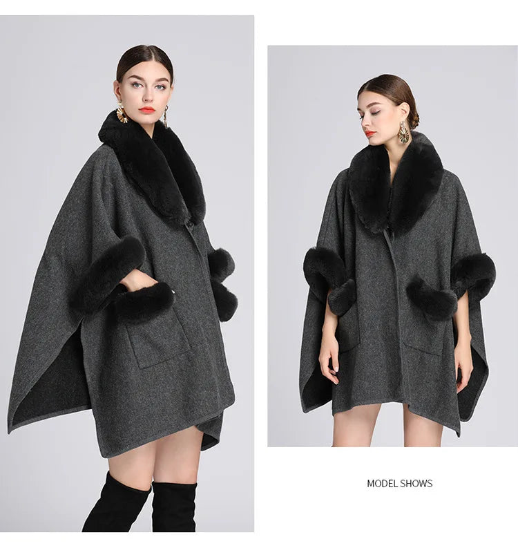 Autumn/winter New Style European American Fashion Loose Fit Woolen Jacket Cardigan Women's Imitation Rabbit Fur Collar E2018