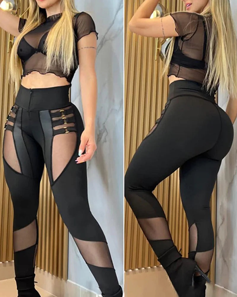 Women Solid Tight High Waist Slim Fit Sheath Long Pants Autumn Spliced Package Hip Trousers Sexy 2023 Regular Casual Ladies