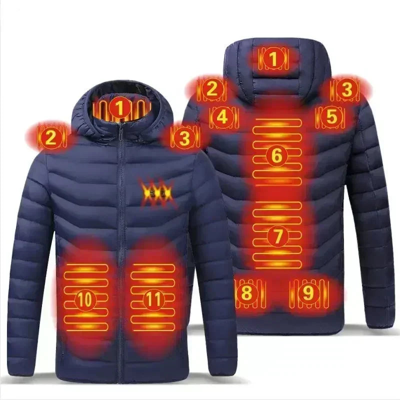 2023 NWE Men Winter Warm USB Heating Jackets Smart Thermostat Pure Color Hooded Heated Clothing Waterproof  Warm Jackets