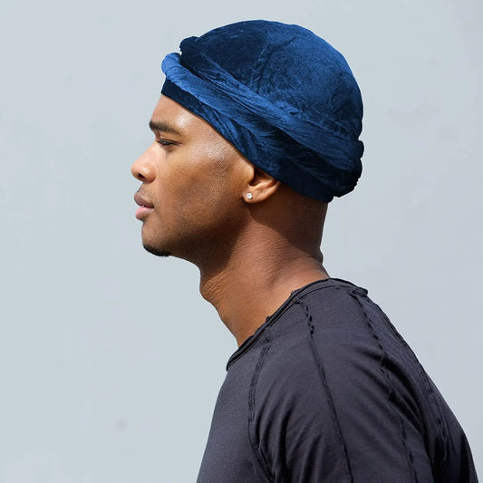 Velvet Halo Turban for Men Satin Lined Turbans Soft Twist Head Wrap Silky Lined Durags Street Hip Hop Male Bonnet Hat