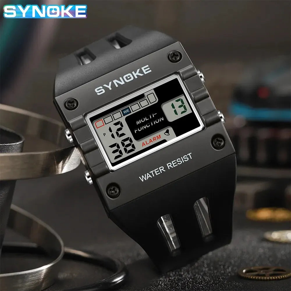 SYNOKE Digital Watch Men Sports Electronic Watch Waterproof Night Glow Large Screen Square Student Watch Outdoor New Color Trend