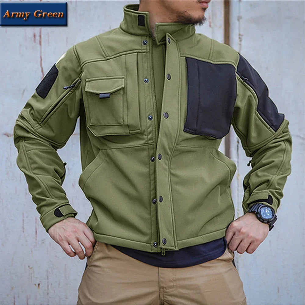 Winter Fleece Jacket Men Riding Outdoor Motorcycle Coats Tactical Multi-pocket Soft Shell Waterproof Windproof Warm Shark Skin