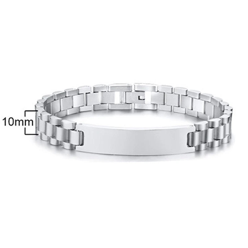 10mm Custom Name logo Stainless Steel Men Bracelet for Women watch band Black Engrave Text Id Bracelets Gift Jewelry