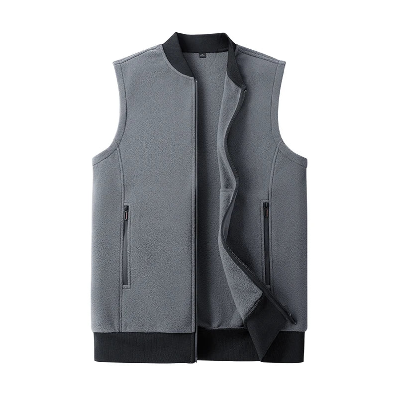 Plus Size 8XL Autumn New Men Polar Fleece Vest Warm Fleece Windproof Sleeveless Vest Multi-Pocket Casual Full Zip Vest Coat Male