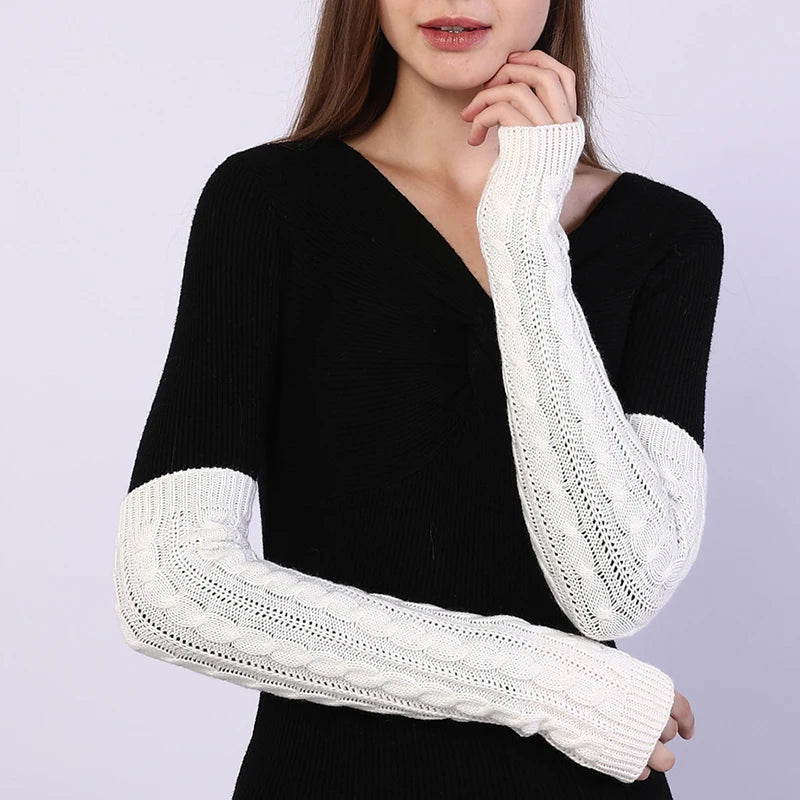 50cm Knitted Twist Women Arm Sleeve Solid Color Thermal Arm Sleeves Decor All-match Fashionable Long Knitting Fingerless Glove