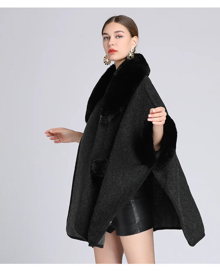 Autumn/winter New Style European American Fashion Loose Fit Woolen Jacket Cardigan Women's Imitation Rabbit Fur Collar E2018