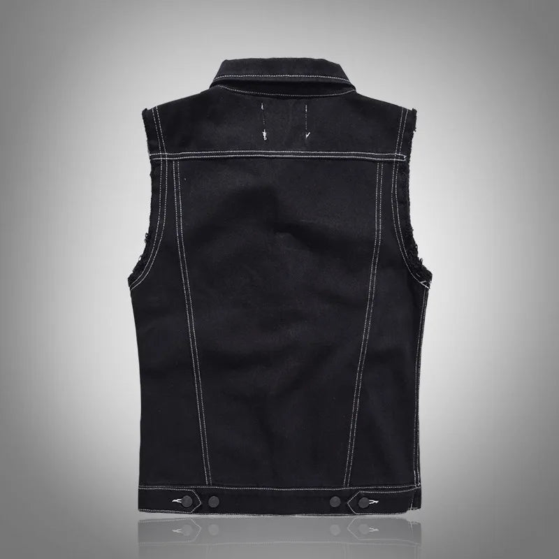 Men White Denim Vests Waistcoats Jackets New Fashion Male Slim Fit Denim Coats Vests Street Wear Holes Jeans Vests Size S-5XL