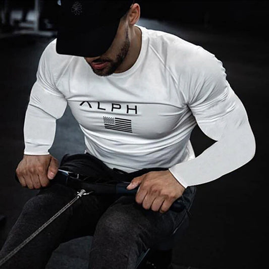 Men's Gym Clothing Bodybuilding T Shirt Running Sweatshirt Breathable Fitness Casual Male Long Sleeve Tshirt Cotton Tops