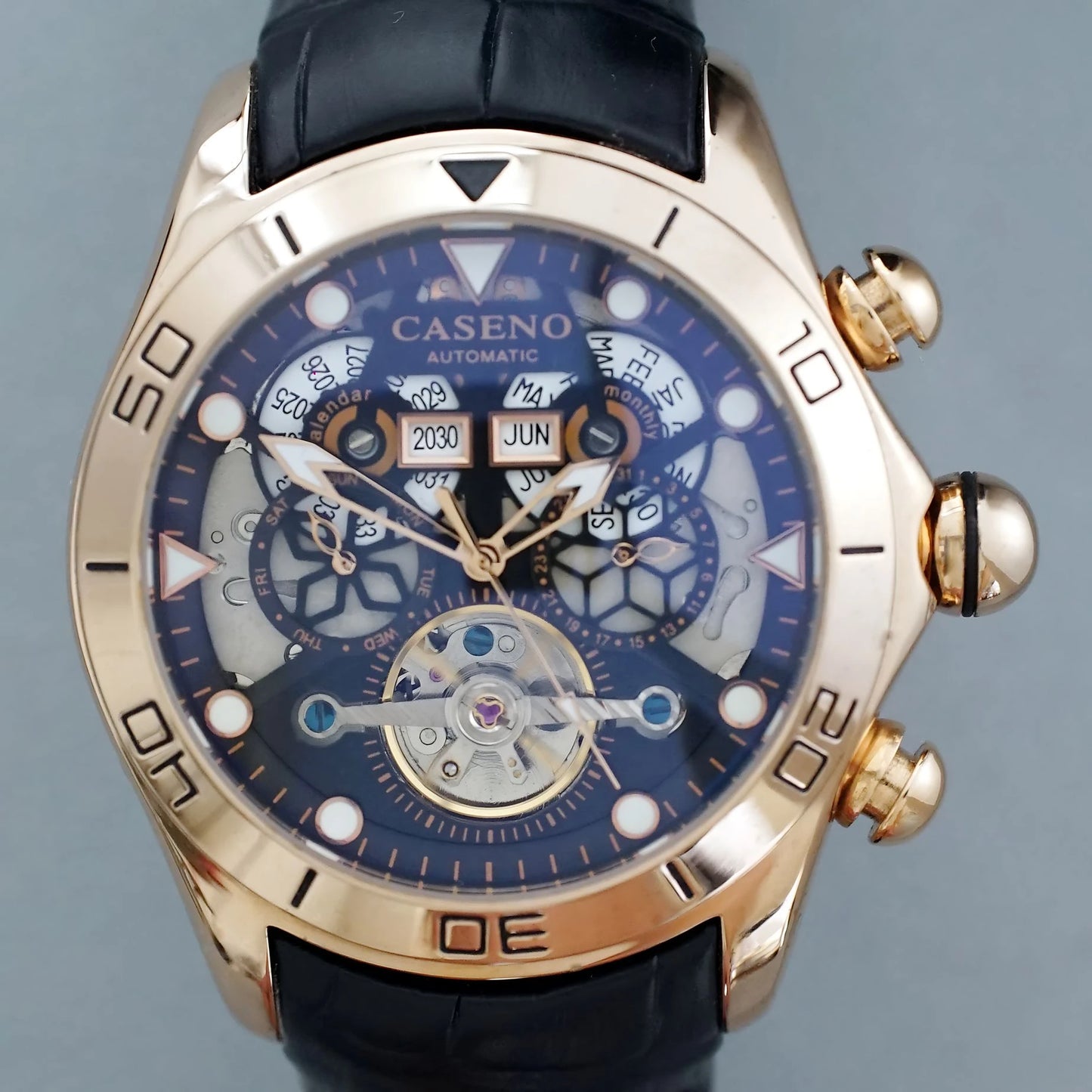 CASENO brand bubble perpetual calendar fully automatic tourbillon large dial mechanical watch belt watch -58284G