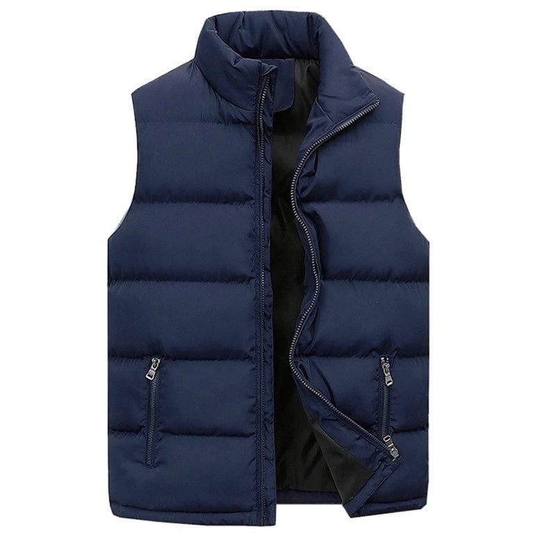 FGKKS Brand 2023 Winter Men Vest Parkas Cotton Casual Sleeveless Stand Thick Clothes Solid Color Vest Jacket Male