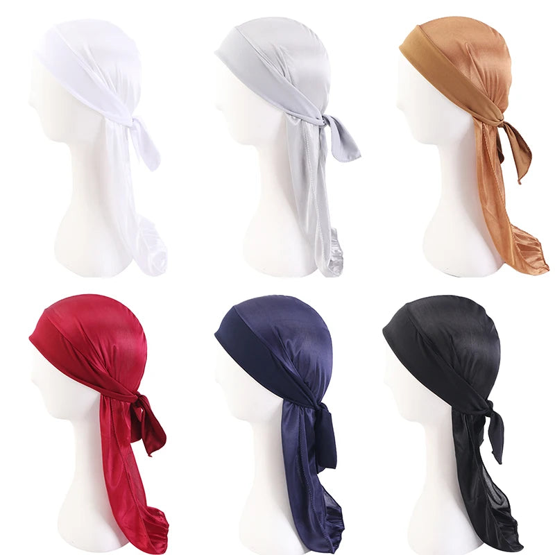 Men's Silky Durags Bandanas Turban Hat stretchy Wigs Satin Doo Rag Durag Unisex Pirate Hat Men Hip Hop Headband Biker Headwrap