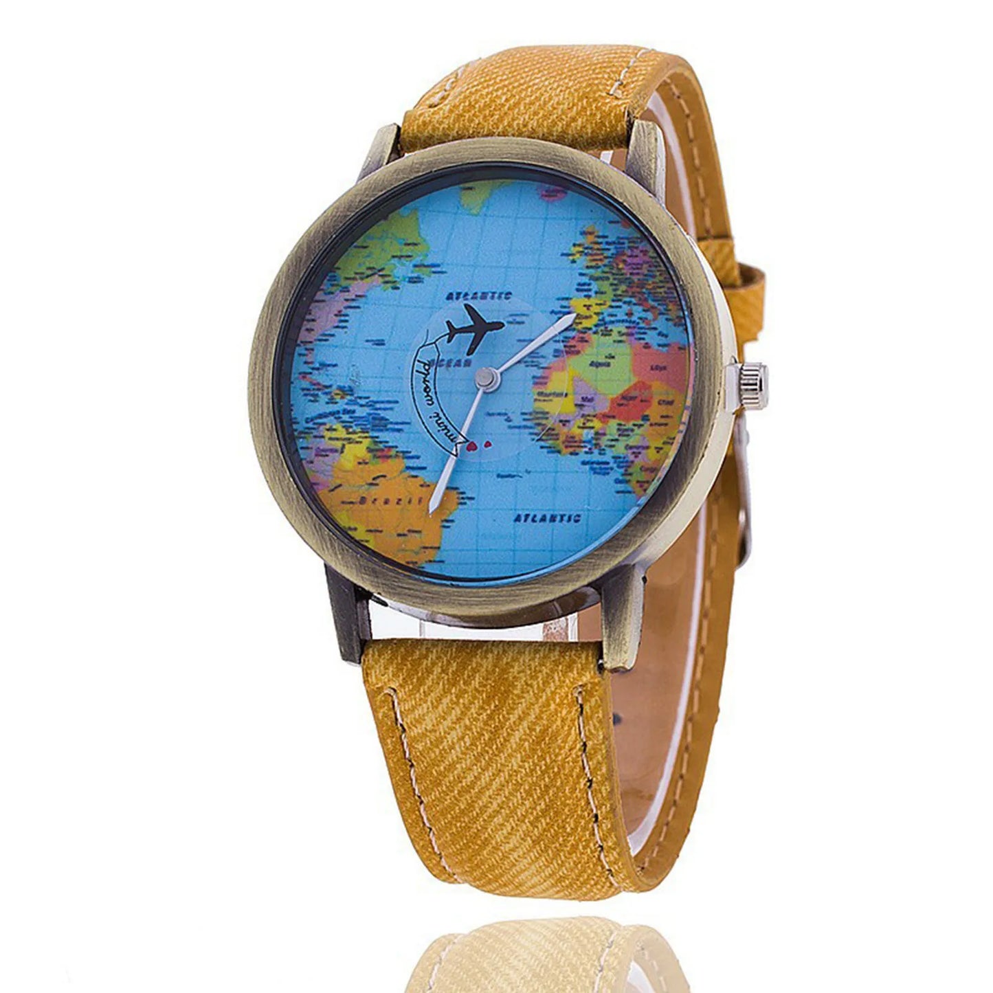 Fashion Retro Belt Quartz Watch Airplane Second Hand Map Watch Unisex Dial Design Elegant Watches for Ladies Gift montres femmes