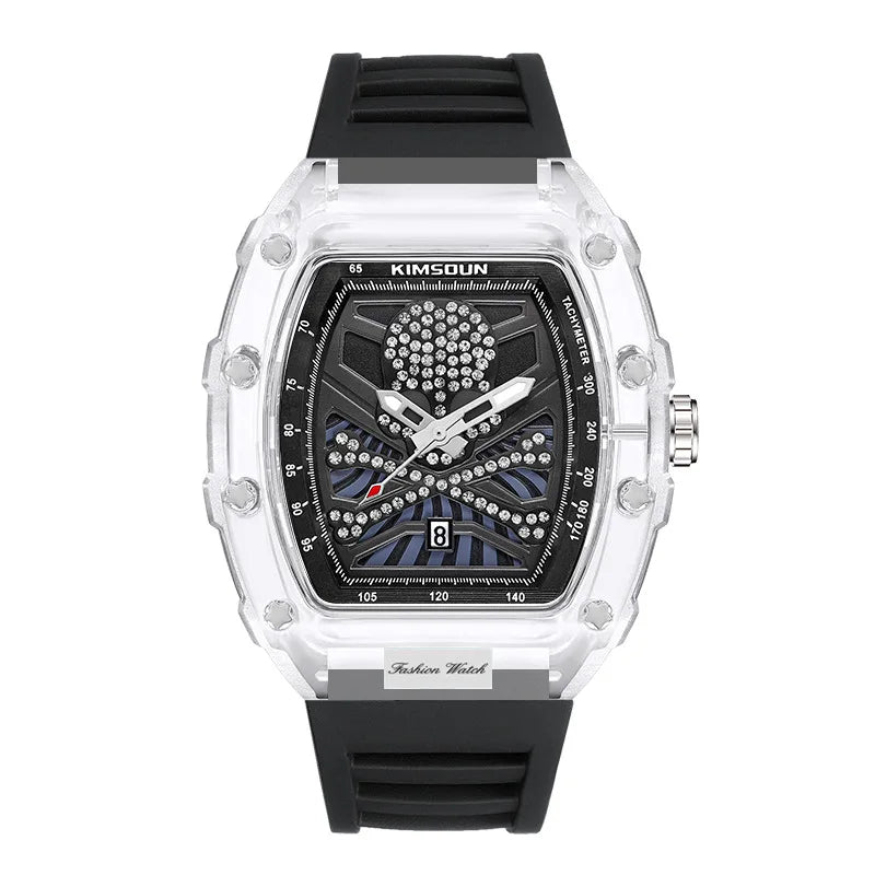 UTHAI CQ207 New Diamond Skeleton Wine Barrel Quartz Watch, Casual Fashion Sports Calendar Waterproof Glow Men's Watch