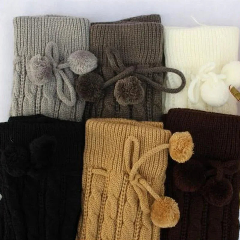 2018 New Fashion Casual Women Warm Winter Knitted Leg Warmers Knitted Socks Crochet Long Boots Socks with Hairball