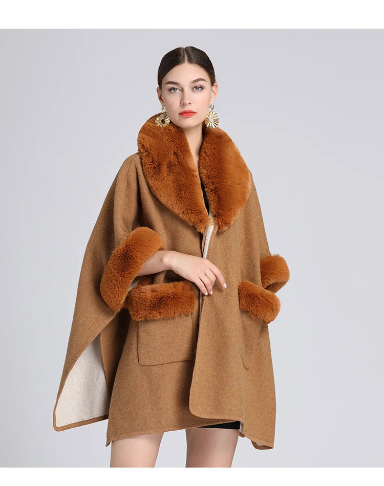 Autumn/winter New Style European American Fashion Loose Fit Woolen Jacket Cardigan Women's Imitation Rabbit Fur Collar E2018