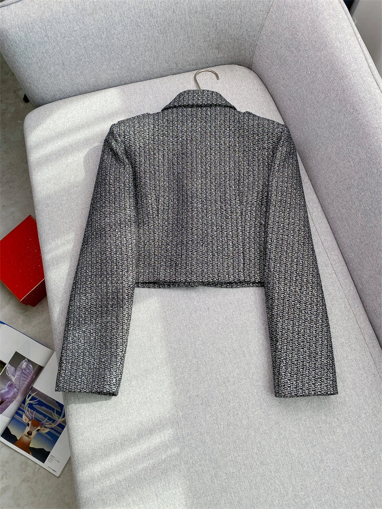 New 2024 High Quality Women Skirt Suit Cropped Tweed Jacket and Short Skirt Buttons Fastening Mini A-Line Elegant High Street SP