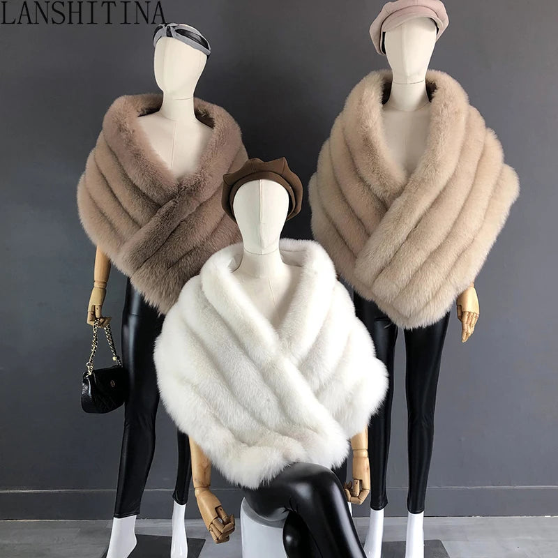 Damen Echt Fuchs Pelz Schal Weste Jacke Flauschigen Pelz Cape Natur Pelz Poncho Pelz Dame Schal Wrap Mantel Schal Hochzeit Party Kleidung