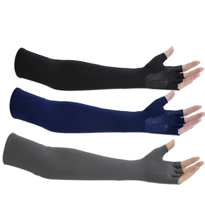 1Pair Sport Arm Sleeves Cycling Running Fishing Climbing Arm Cover Sun UV Protection Ice Cool Sleeves 5 Finger Cuff