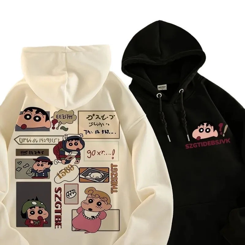 Anime Cartoon Crayon Shin chan Hoodie Couple Style Fashionable Casual Cute Plush Hoodie Autumn/Winter New Loose Shoulder Top