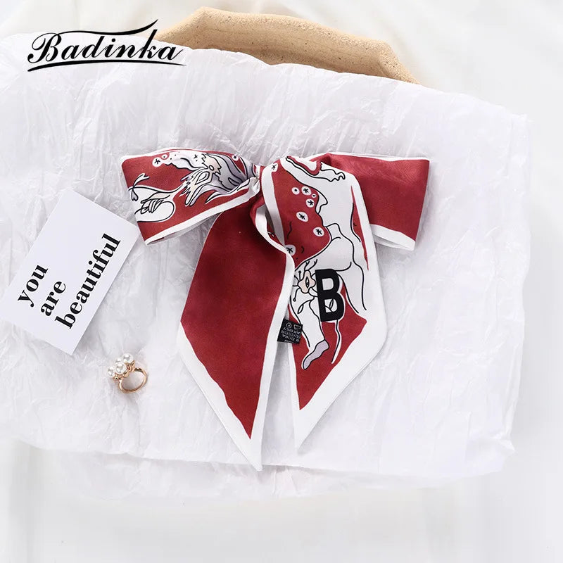 26 Initial Letter Silk Hair Satin Scarf Bag  Skinny Scarves Design Wrist Towel Foulard Neckerchief Headband for Ladies 2022