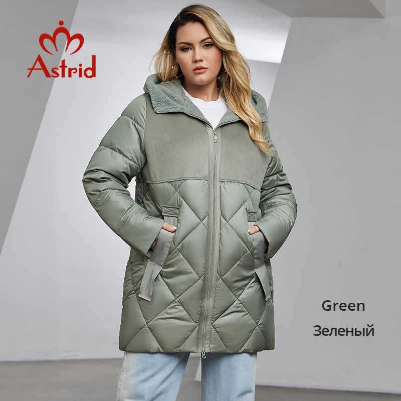 Astrid Women's Winter Jacket  Plus Size Women Parka Long Bio Down Jackets Stitching Design Thick Fleece Hooded Quilted Coat