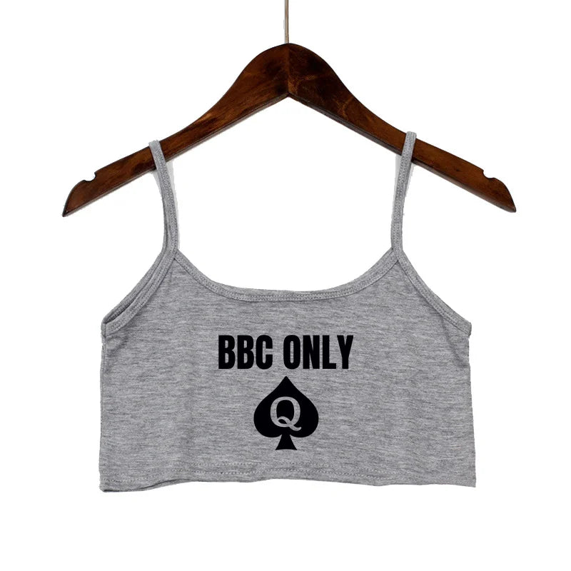 BBC ONLY Spades Crop Top for Women Sexy Letters Streetwear Girls Casual Clothes Elastic Camis Sleeveless Short Tank Top Bar