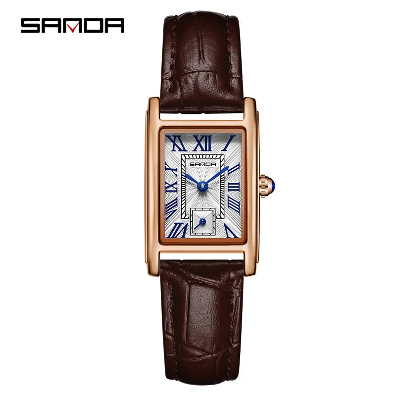 SANDA 1116 Quartz Watch Women Elegant Design Watches Rectangle Dial Waterproof Steel Leather Business Ladies Wristwatches Gift