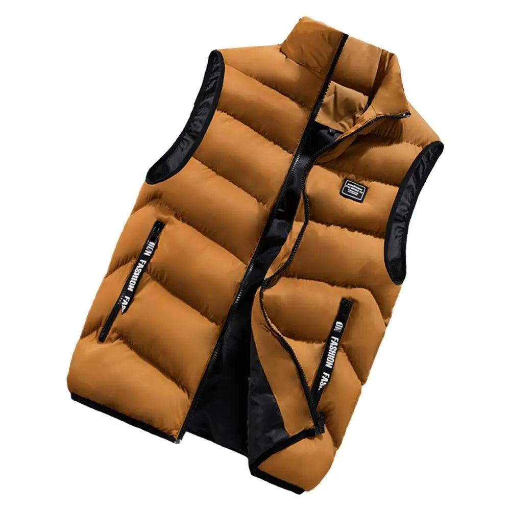 Men Quilted Vest Men's Winter Windproof Padded Vest with Stand Collar Zipper Closure Stylish Neck Protection Waistcoat for Cold