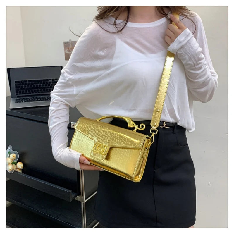 Women Luxury Brand Design Leather Bag 2024 New Ladies Metal Buckle Simple Fashion Shoulder Bag Party Oblique Bag