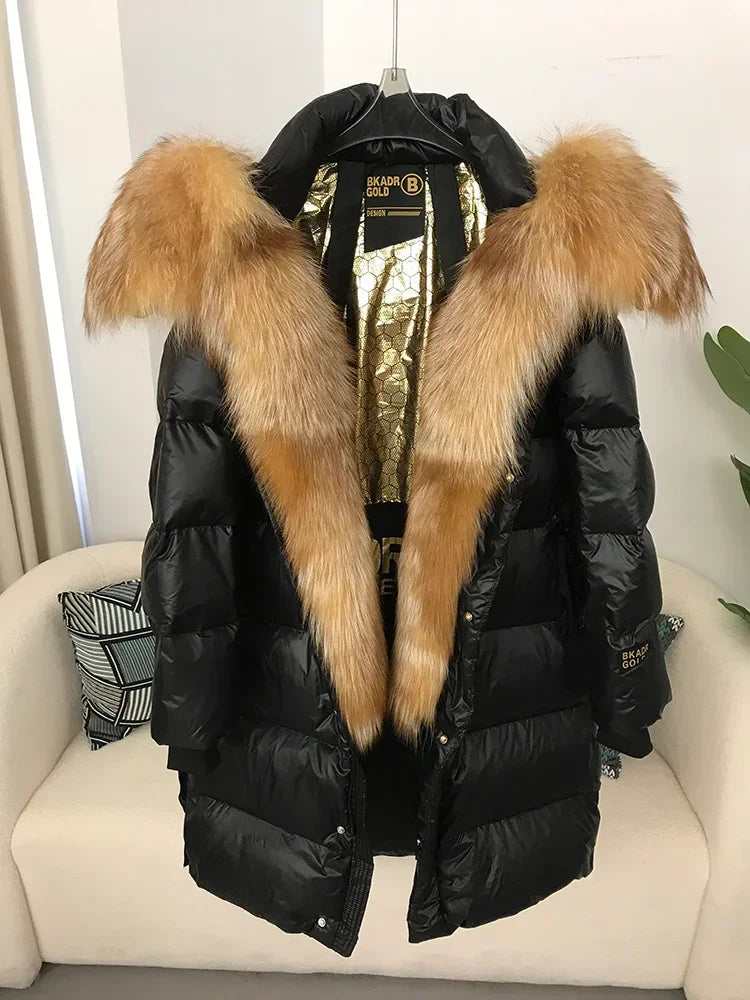 OFTBUY 2023 Real Fox Fur Raccoon Fur Collar Hooded Winter Jacket Women Thick Warm Duck Down Long Streetwear Outerwear Detachable