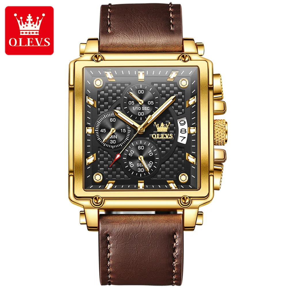 OLEVS Top Brand Men's Square Quality Quartz Wristwatch Chronograph Waterproof Original Watch for Man Luminous Date Luxury