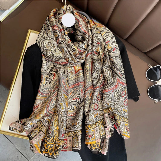 Luxury Design Brand Print Hijabs Scarfs Women Cashew Beach Stoles Pashmina Large Shawl Wrap Headband Foulard New Decor