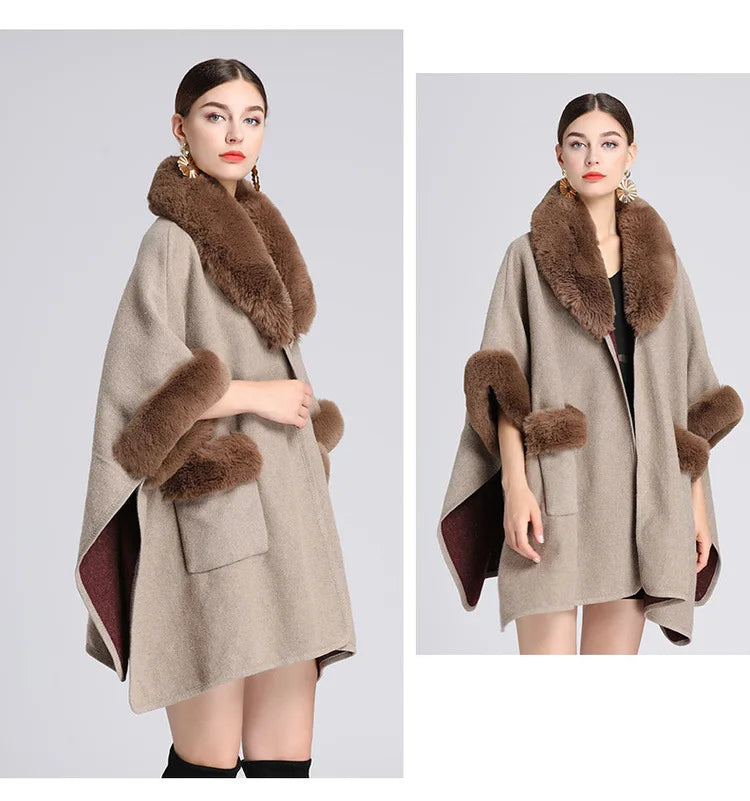 Autumn/winter New Style European American Fashion Loose Fit Woolen Jacket Cardigan Women's Imitation Rabbit Fur Collar E2018