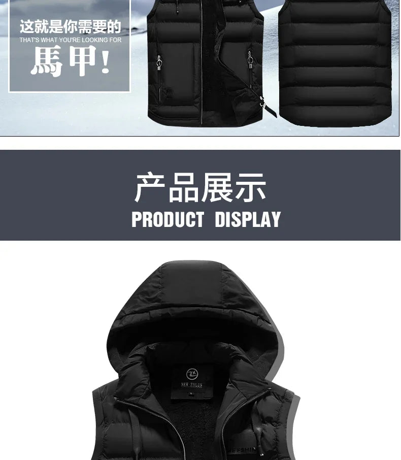 Mens Outdoors Vests 2024 Cotton-Padded Men's Winter Vest Warm Hooded Waistcoat Casual high quality hot sale Male Coats Vests