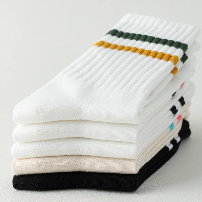 New Unisex Striped Cotton Mid-calf Warm Socks Sweat-absorbent Anti-friction Sports Socks Men Basketball Socks Running Socks