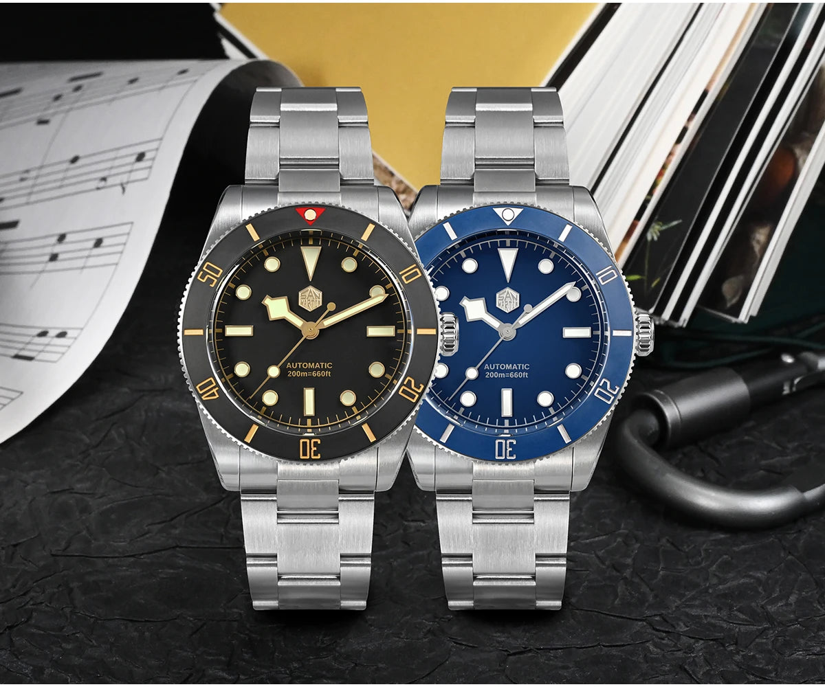 San Martin Watch BB54 Retro Men 37mm Diving Watch NH35 Mechanical Stainless Steel Watches Waterproof 20Bar SN0138 Sapphire Glass