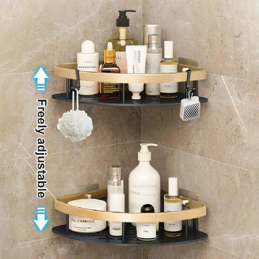 1-3PCS Bathroom Corner Shelf Nail-Free Shower Organizer Wall Mounted Space Aluminum Shelf Bathroom Accessories