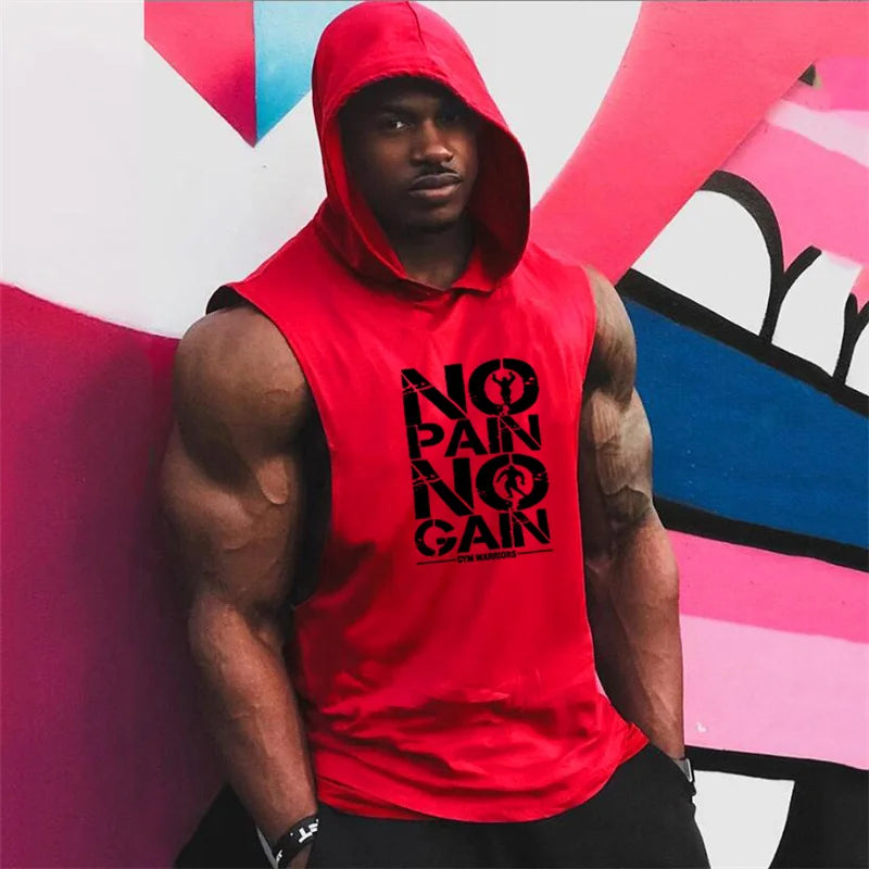 Brand Gyms Clothing Mens Bodybuilding Hooded Tank Top Cotton Sleeveless Vest Sweatshirt Fitness Workout Sportswear Tops Male