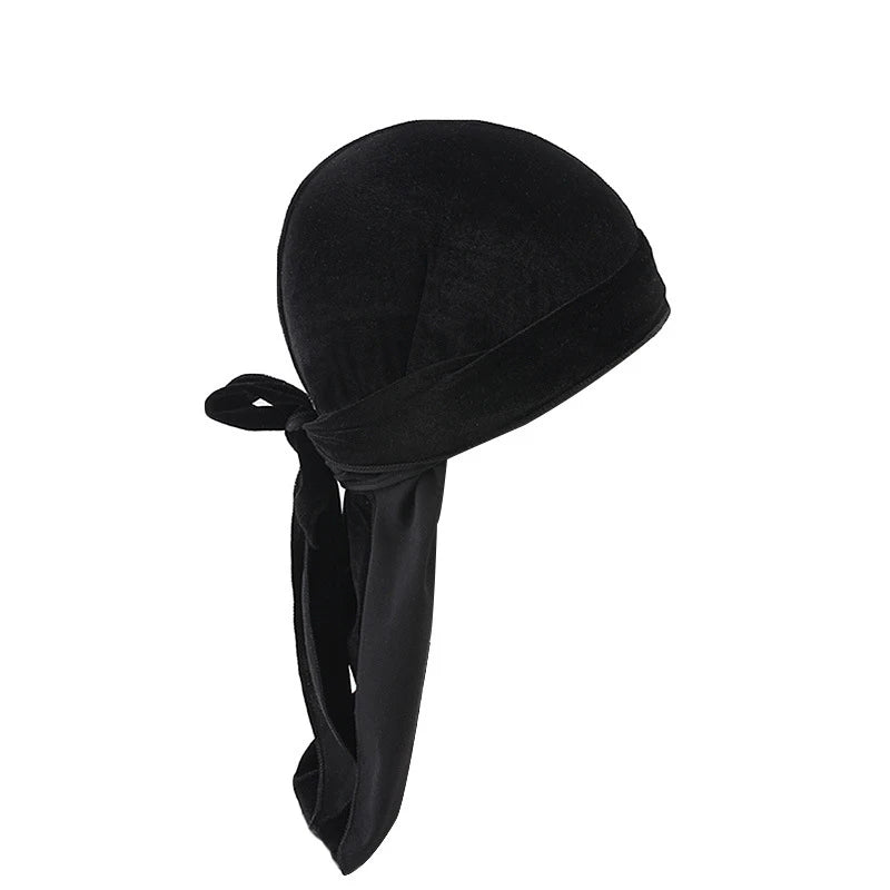 Fashion Velvet Bandana Hats Durag For Men Women Du Rag Unisex Solid Head Wrap Stretch Riding Helmet Bottom Hat Pirate Bonnet Hat