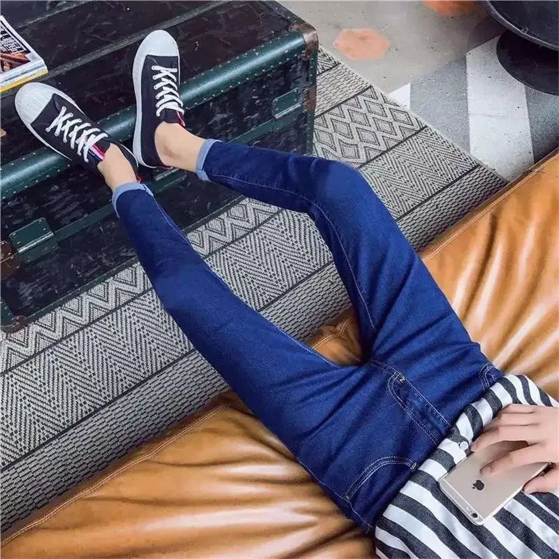 Pure White Jeans Men's Elastic Korean Style Slim Fit Youth Slimming Straight Leg Business Casual Middle Age High End Pants