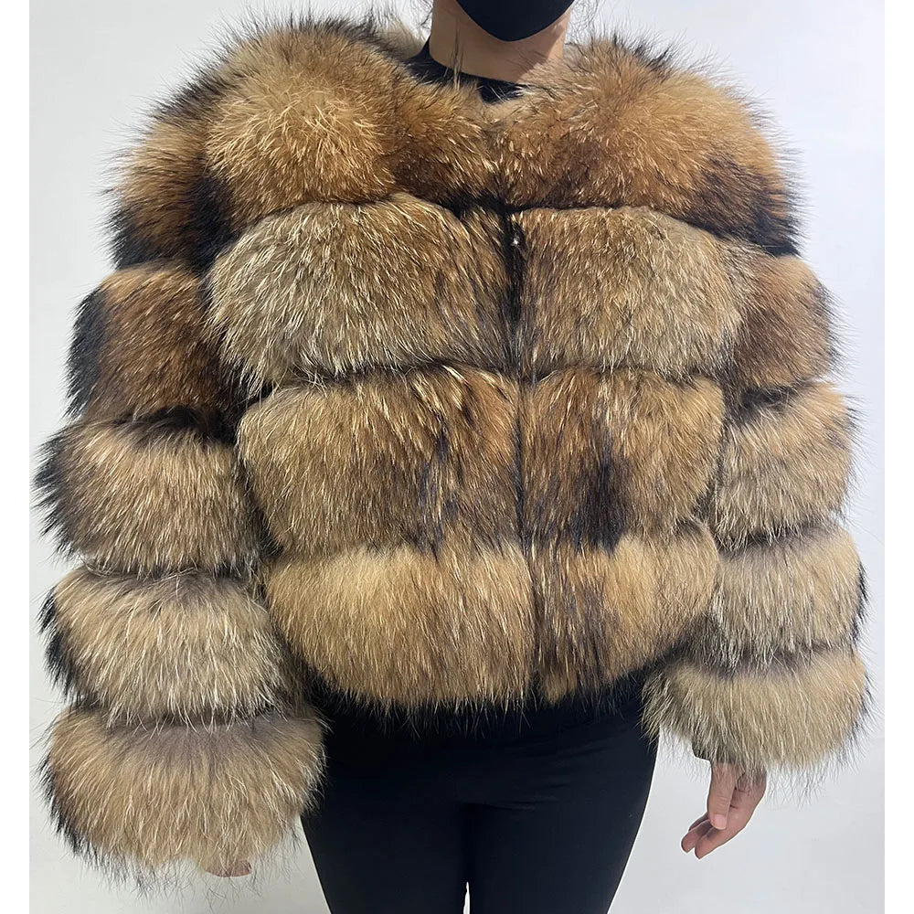 2024 Winter Women's Real  Fur Coat Natural Racoon Fur Jacket  Luxury Furry Leather Coats Female Fox Fur Clothes Long Sleeves