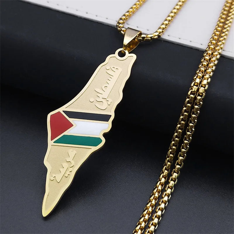 HNSP Palestine Flag Stainless Steel Pendant Necklace Chain For Men Women Jewelry Accessories