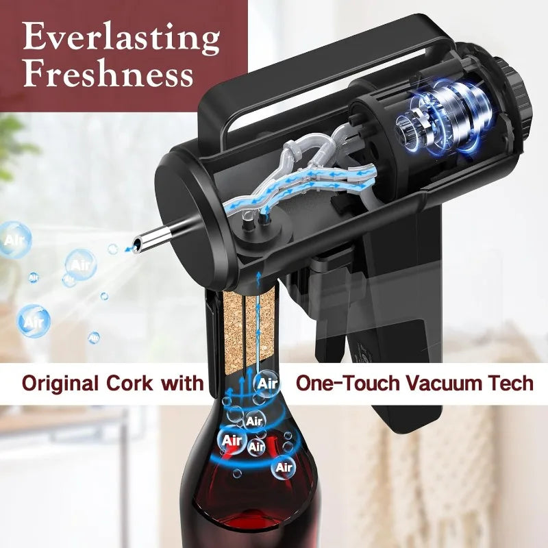 Luxury Electric Wine Opener Set Includes Wine Saver/Dispenser/Aerator Function, Advanced Cork-Still Wine Preserver Tech