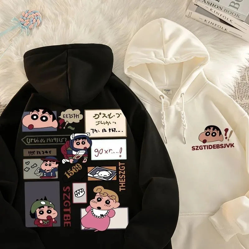 Anime Cartoon Crayon Shin chan Hoodie Couple Style Fashionable Casual Cute Plush Hoodie Autumn/Winter New Loose Shoulder Top