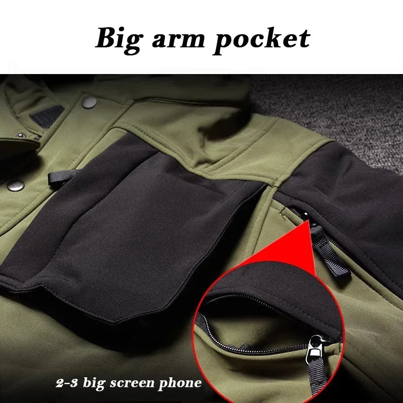 Winter Fleece Jacket Men Riding Outdoor Motorcycle Coats Tactical Multi-pocket Soft Shell Waterproof Windproof Warm Shark Skin